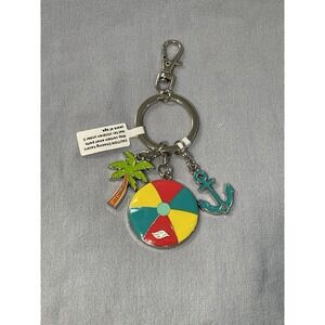 NEW Disney Cruise Line Castaway Cay 3 Charm Beach Ball Palm Tree Anchor Keychain
